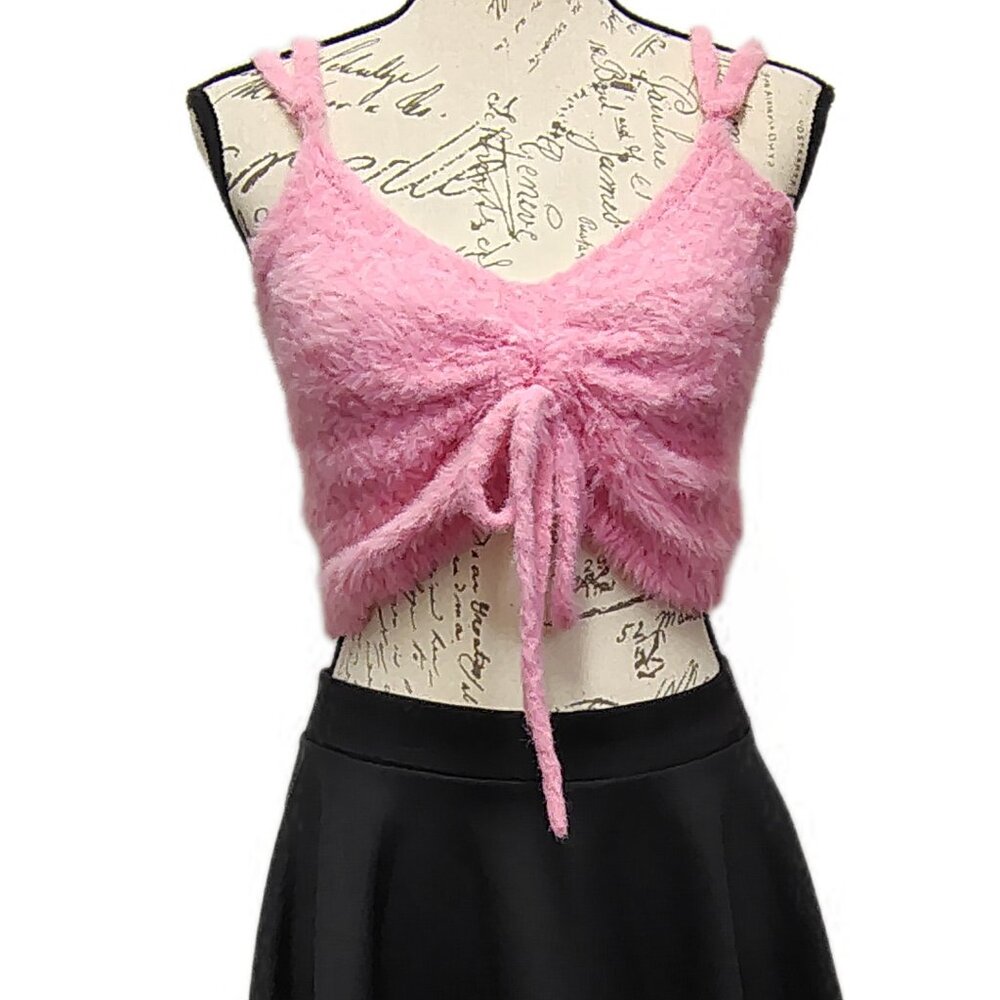 Wild Fable Womens Pink Fuzzy Crop Top Medium Spaghetti Straps‎ Y2K Fairy Kawaii